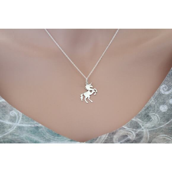 Sterling Silver Unicorn Charm with Heart Cutout Charm Necklace - Picture 5 of 5